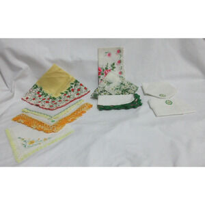 VTG Assorted FLORAL FLOWERS Hankies Handkerchiefs Crochet Rose Lot of 9